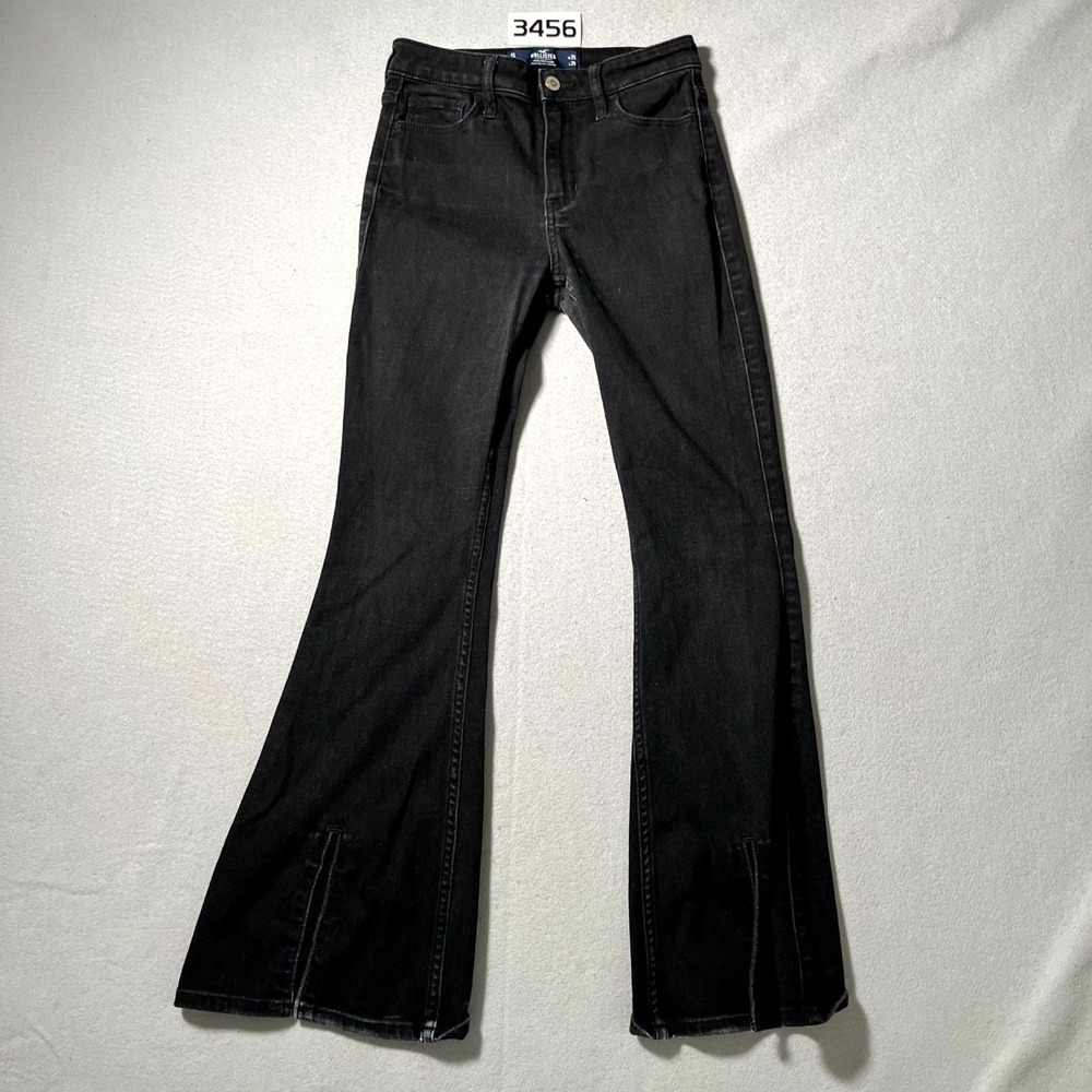 Hollister California Flare Jeans Womens‎ 1 Black Denim Logo High Rise Dark Wash
